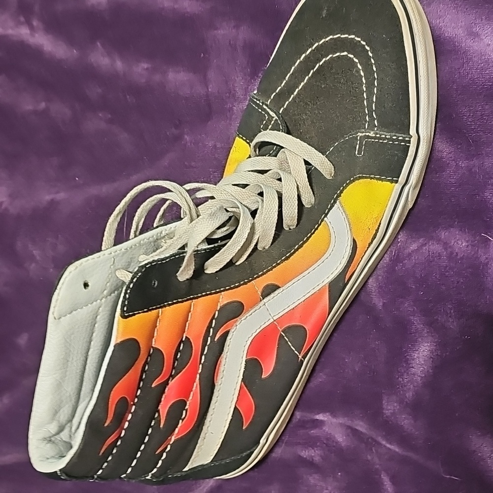 Vans Sk8 Hi Reissue Flames Fire Black White Red Orange Rare Classic Size 13